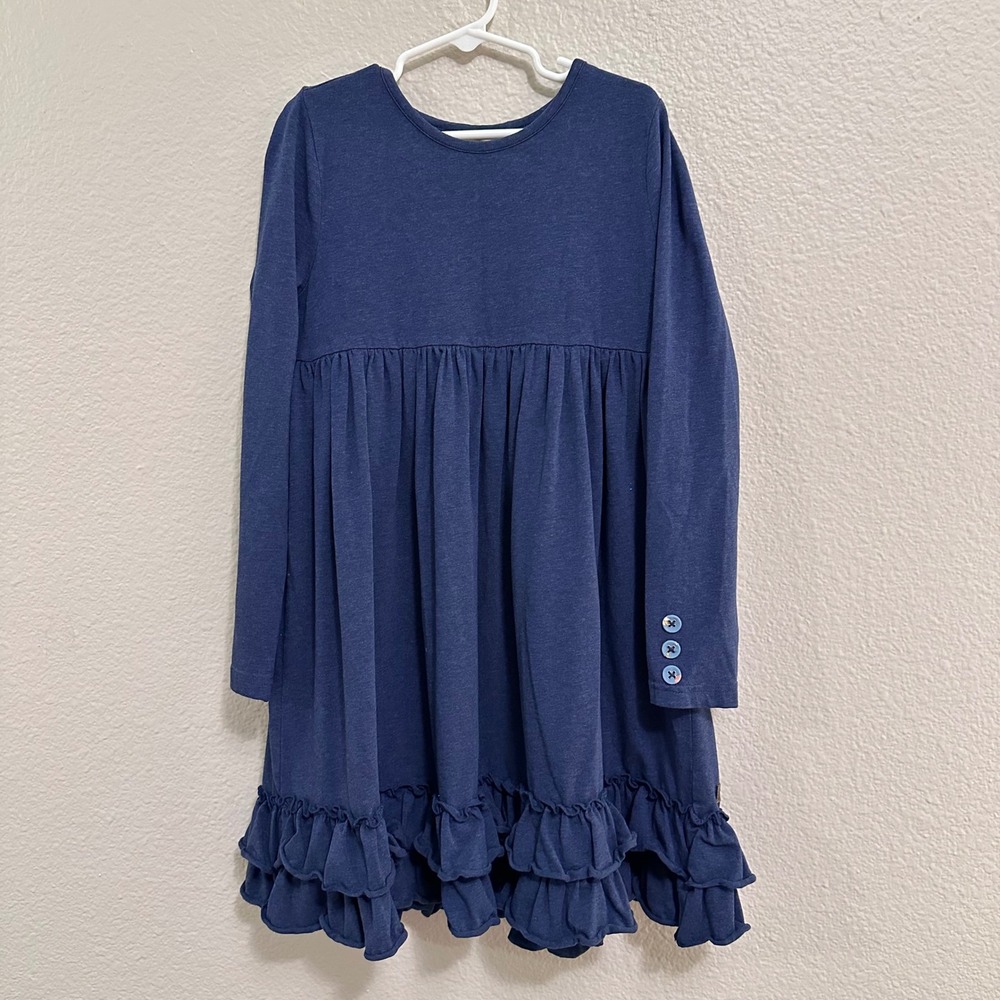 Matilda Jane Girls Navy Blue Long Sleeve Ruffle Hem Empire Waist Dress Size 8